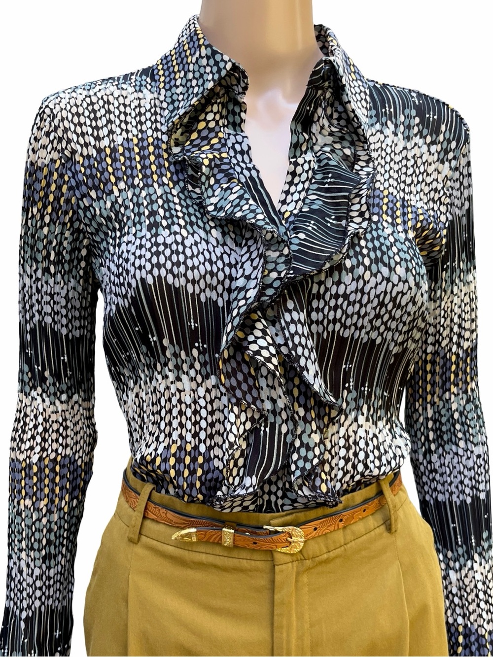 Vintage Y2K Chiffon Ruffle Bell Sleeve Blouse